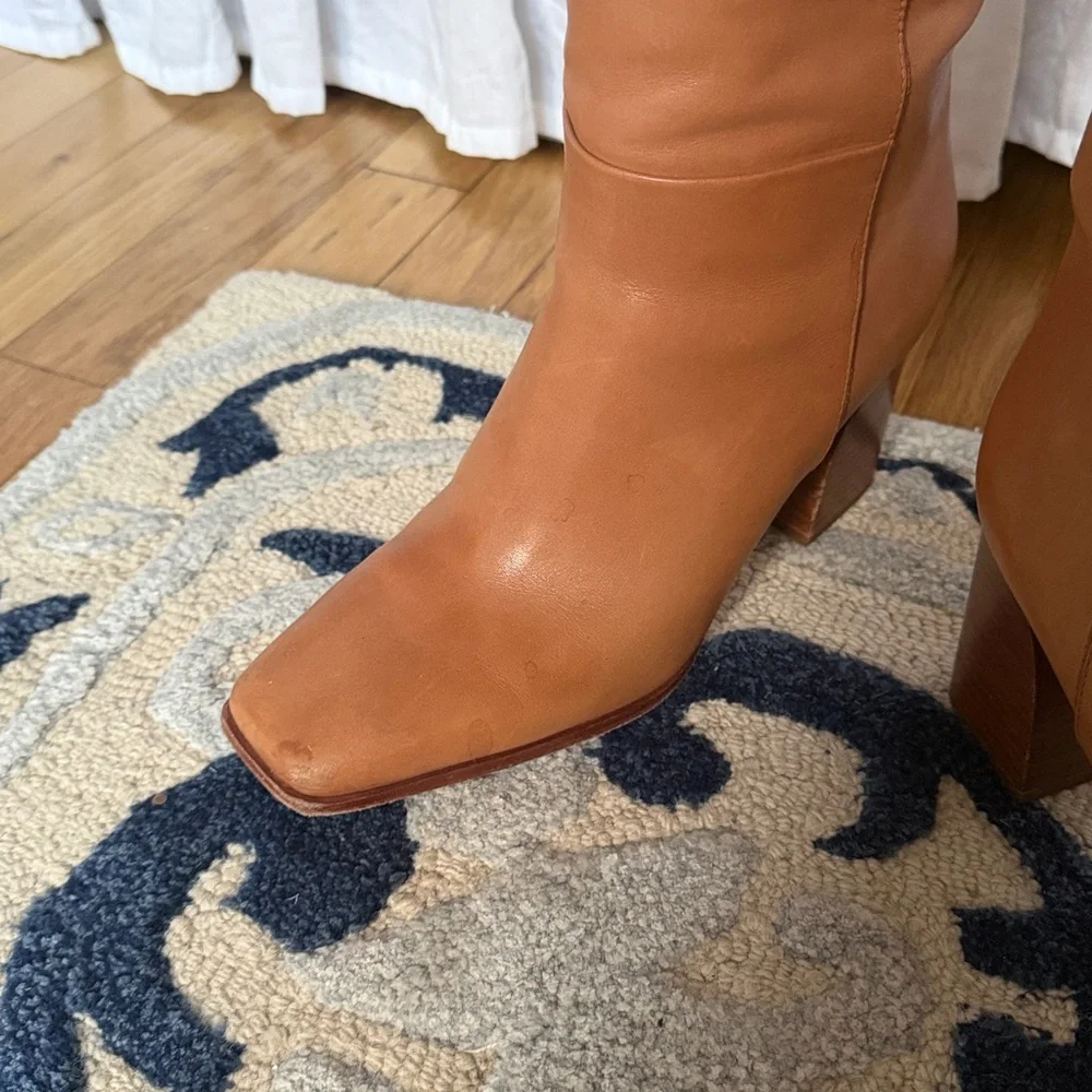 PAIGE Keely Tan Leather‎ Knee-High Block Heel Boots - Picture 3 of 9